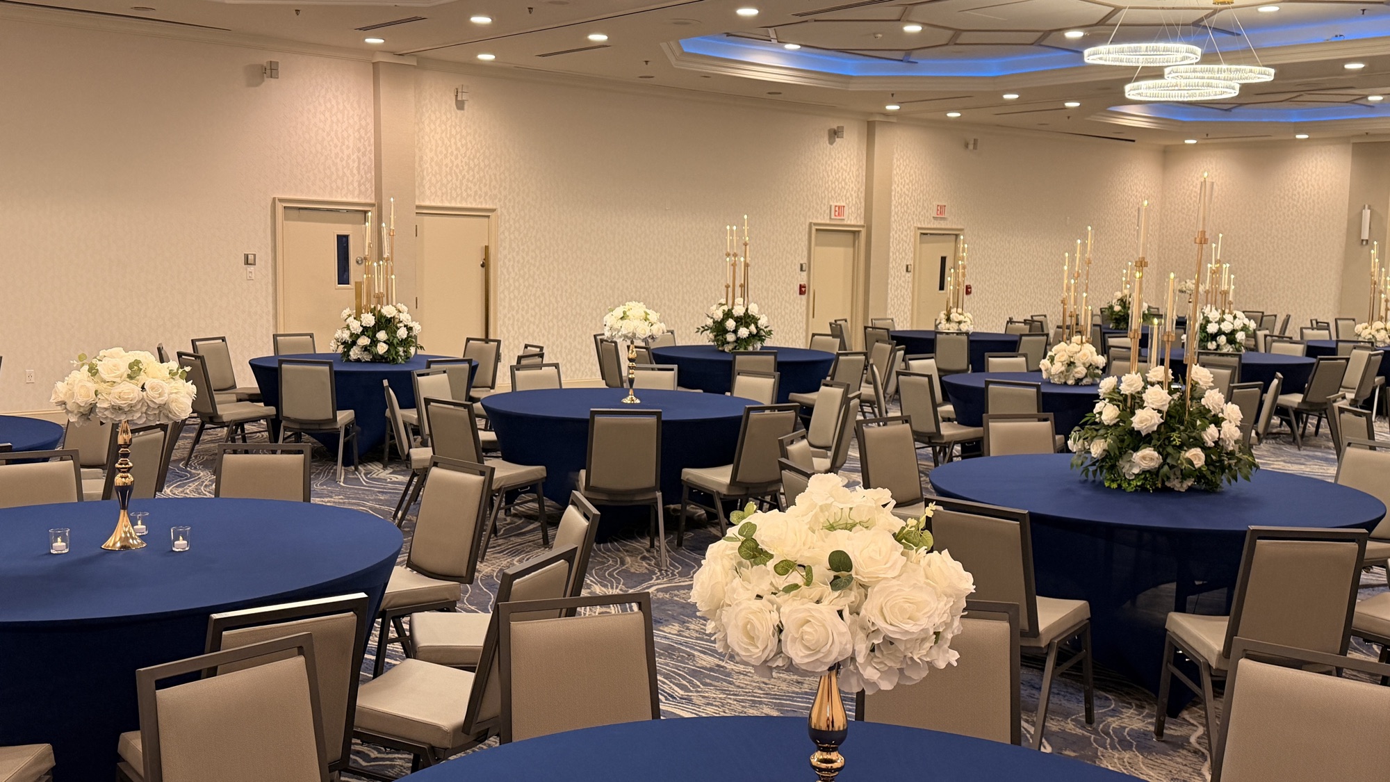 Grand Ballroom arranged for a navy gala