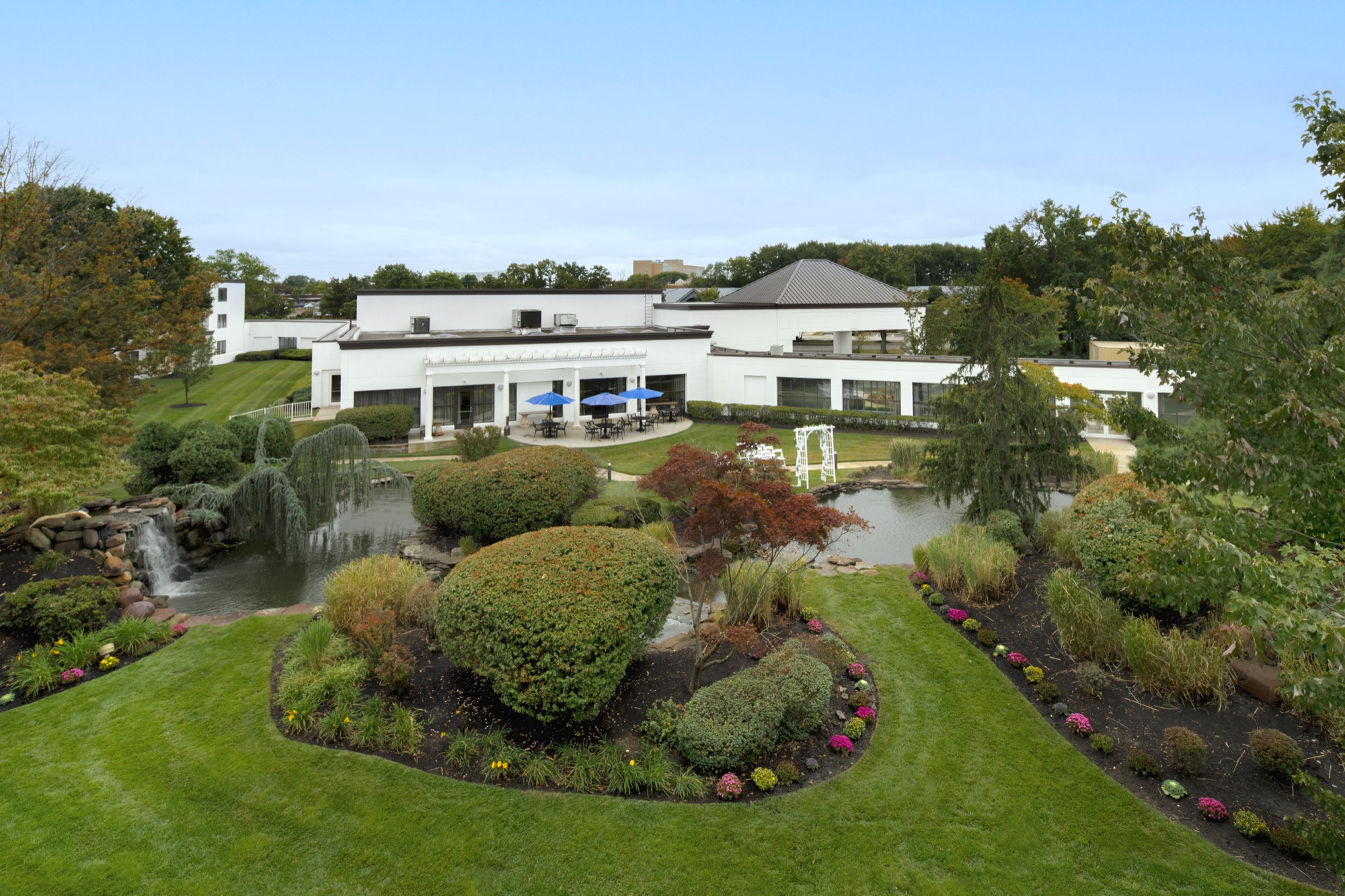 Aerial view of the landscaped hotel courtyard