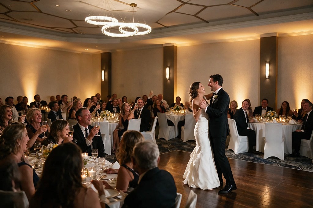 Bride and groom sharing their first dance in the Grand Ballroom